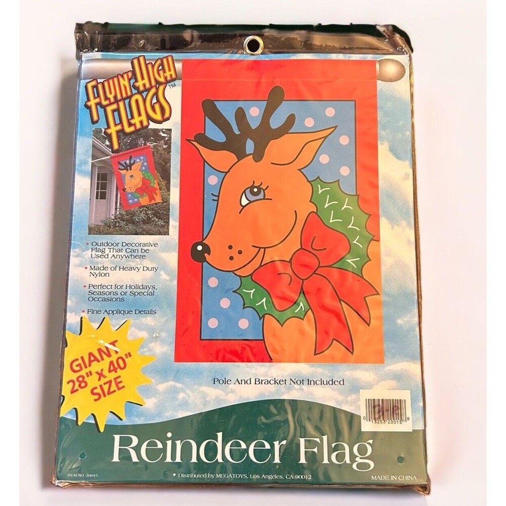 Christmas Reindeer Flyin High Flag Giant Size 28" x 40" Holiday Winter Outdoor